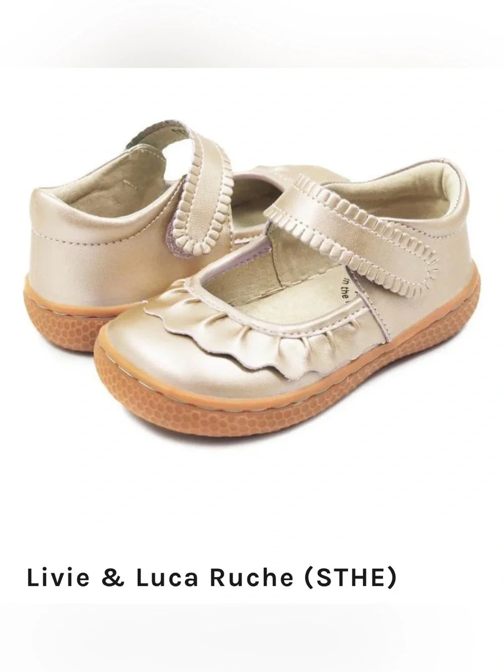 Livie & Luca Girls' Ruche Mary Janes in Champagne Metallic